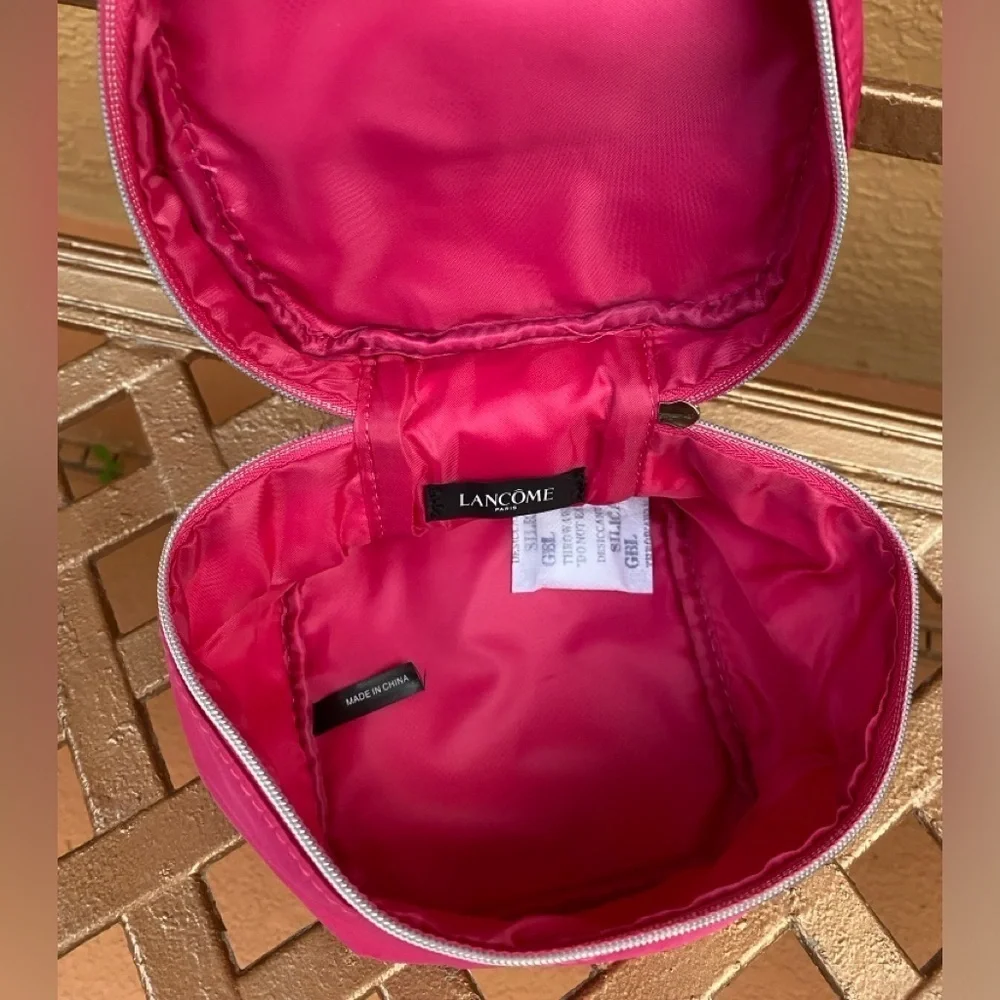 New Lancome Square Pink Cosmetic Bag with Floral Detail